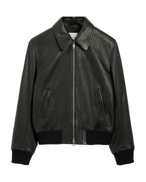 Ami Paris Zip-Front Leather Jacket - Black