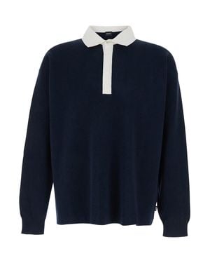 BOSS Cotton And Virgin Wool Blend Polo-Collar Sweater With Button Placket - Blue