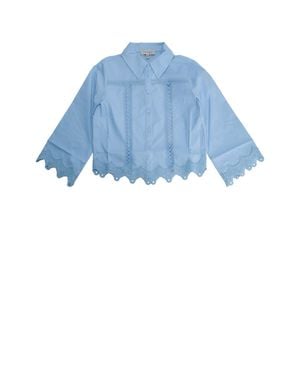 Twinset Kids Lace Trim Button-Down Shirt - Blue