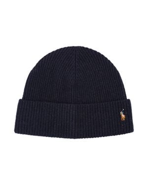 Polo Ralph Lauren Signature Pony Wool-Blend Beanie Hat With Fold-Over Cuff - Blue