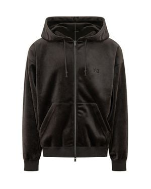 Y-3 Zip-Front Velvet Hoodie - Black