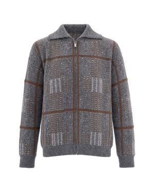 Max Mara Zip-Front Sequin Plaid Knit Jacket - Gray