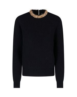 Balmain Embellished Collar Ribbed Knit Sweater - Blue