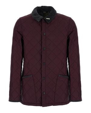 Barbour Quilted Tech Fabric Jacket With Classic Collar And Patch Pockets - Purple