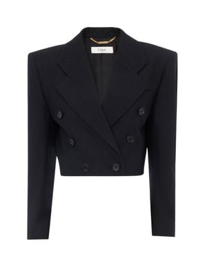 Chloé Mini Tailored Dancer Jacket With Decorative Chest Pocket - Blue