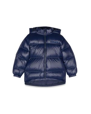 Versace Down Jacket With Logo - Blue