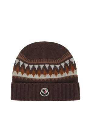 Moncler Mini Logo Knit Hat For Kids - Brown