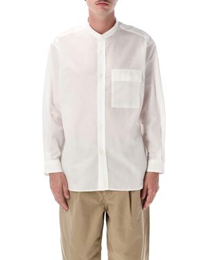 Still By Hand Pocketwork Shirt Band Collar Shirt - White