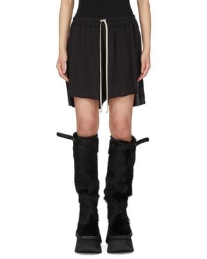 Rick Owens Style Drawstring Waist Boxers With Side Pockets & Side Slits - Black