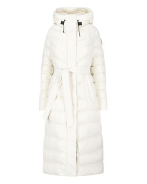 Mackage Long Hooded Puffer Coat With Belt - White