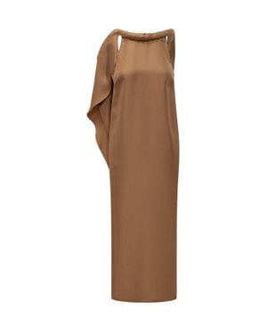 Loulou de Saison Silk Lungo Jumpsuit With Intricate Neckline - Brown