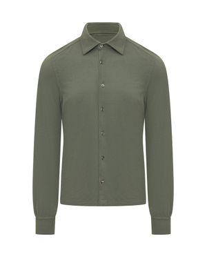 Malo Long Sleeve Shirt With Classic Collar And Buttons - Green
