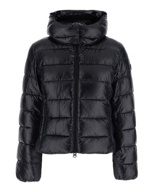 Save The Duck Tech Fabric Down Jacket With Hood And Logo Sleeve Patch - Black
