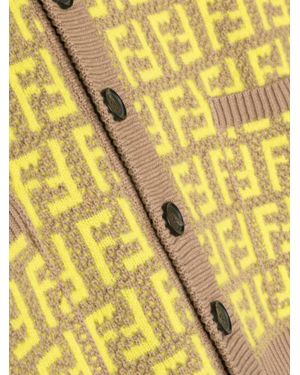 Fendi Ff-Jacquard Knitted Cardigan - Yellow