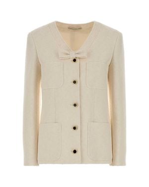 Alessandra Rich Ivory Boucle Blazer - Natural