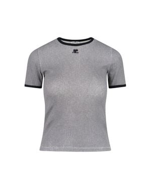 Courreges Houndstooth Logo T-Shirt - Gray