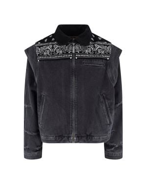 PDF Bandana Print Boxy Denim Jacket - Black