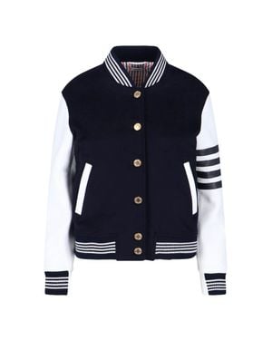 Thom Browne Wool Varsity Leather Sleeve Jacket - Blue