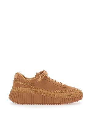 Chloé Nama Suede High-Platform Logo Patch Mini Sneakers For - Brown