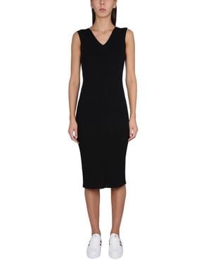 Moncler Ribbed-Knit Midi Dress - Black