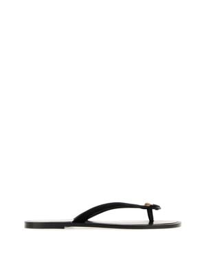 Versace Suede Thong Slippers With Leather Sole - Black