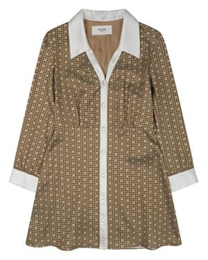 Celine 100% Silk Twill Mini Shirt Dress - Brown