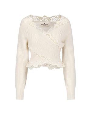 Ermanno Scervino Lace-Trim Cashmere Wrap Sweater - Natural