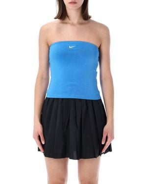 Nike Fitted Bandeau Top With Logo - Blue
