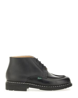 Paraboot Polished Leather Lace-Up Boot With Rounded Toe - Black