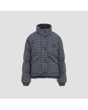 Miu Miu Blu Bianco Reversible Checked Down Jacket - Blue