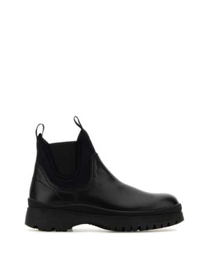 Prada Leather Ankle Boots - Black