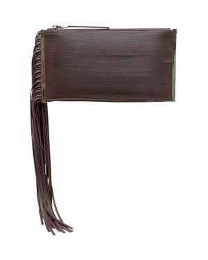 Elisabetta Franchi Fringe Zip Mini Clutch Bag - Brown