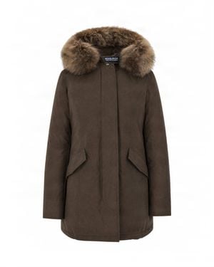 Woolrich Fur-Trim Hooded Down Parka - Brown