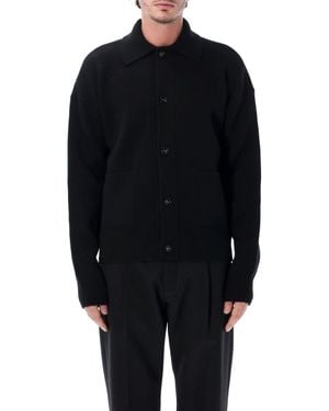 Ami Paris Refined Interlock Wool Collar Cardigan - Blue