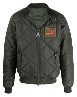 Barbour High Neck Quilted Jacket With Logo Patch And Button Fastening - Gray
