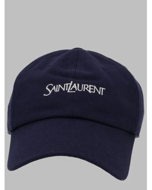 Saint Laurent Mini Logo Cotton Baseball Hat - Blue