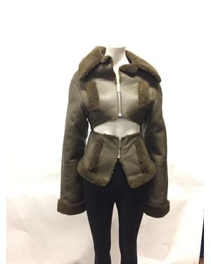 ANDREADAMO Cut-Out Shearling-Trim Leather Jacket - Green