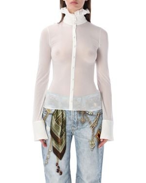 Acne Studios Sheer Ruffle-Neck Button Front Blouse - White