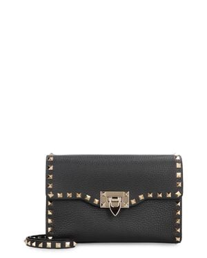 Valentino Garavani Rockstud Grainy Calfskin Crossbody Bag For - Black
