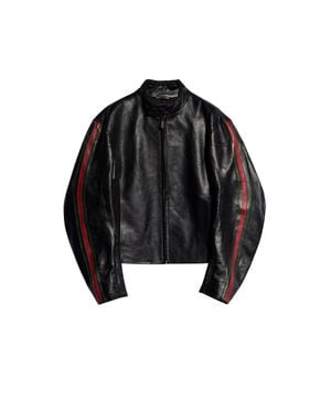 Gucci Leather Biker Jacket With Web Detail - Black