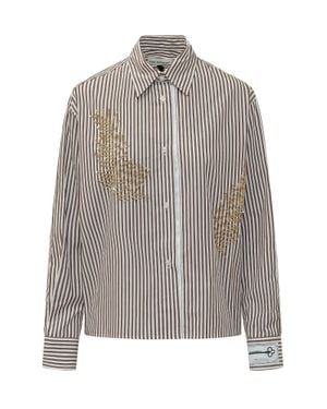 Des Phemmes Elegant Striped Shirt With Applied Embroidery - Gray
