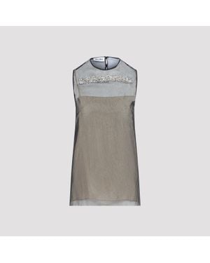 Miu Miu Embellished Sheer Mesh Sleeveless Top - Gray