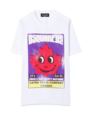 DSquared² Front Logo And Leaf Print T Shirt - White