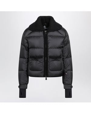 Moncler Cropped Ski Down Jacket With Knit Collar - Black