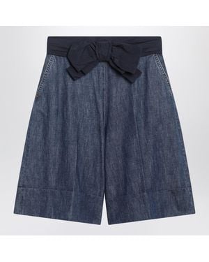 Valentino Garavani Denim Mini Bermuda Shorts With Oversized Bow - Blue