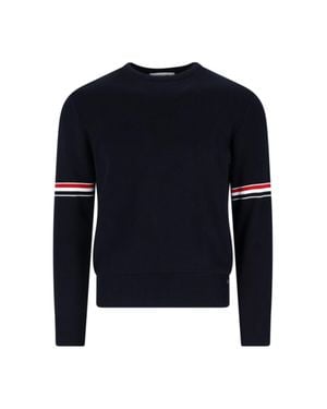 Thom Browne Crewneck Sweater With Sleeve Stripe Detail - Blue