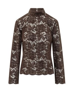 LE SULLY STUDIO Lace Detail Studio Shirt - Brown