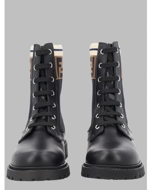 Fendi Girls Leather Boots With Sweater-Style Detail - Black