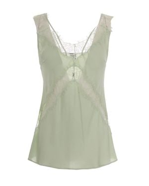 Pinko Celadon Twill Viscose Top With Intricate Lace Inserts - Green
