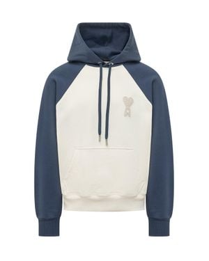 Ami Paris Boxed Hoodie With Pocket - Blue